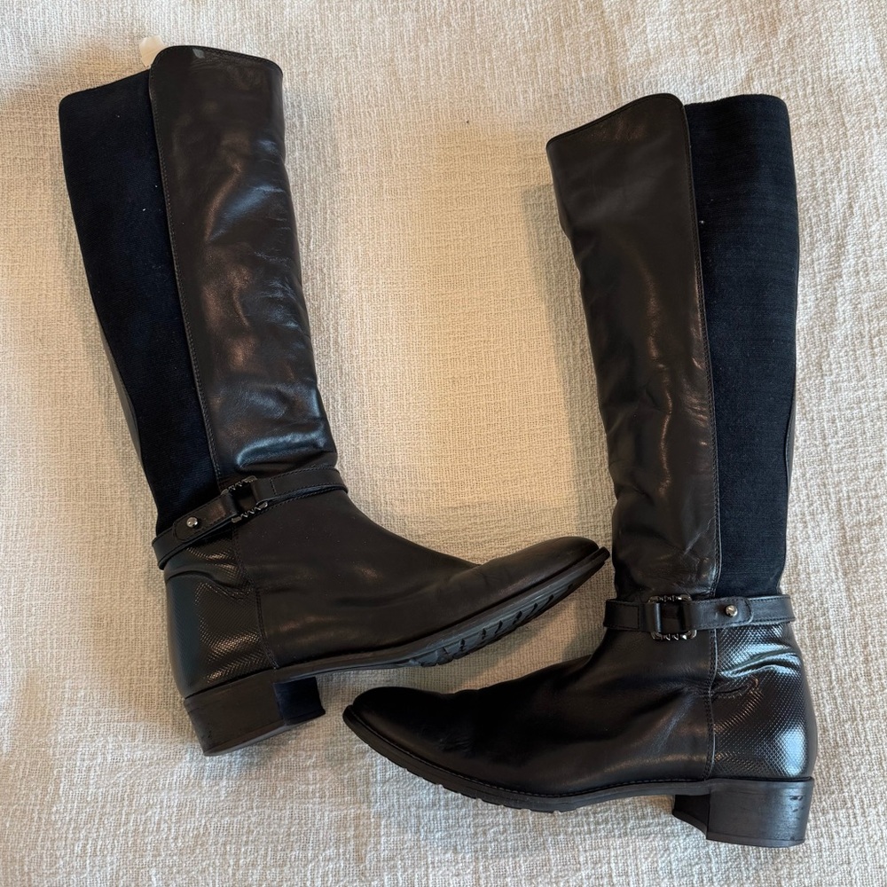 Aquatalia Natalie Black Knee-High Leather Boots